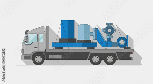 Heavy Machinery Transported By Flatbed Truck For Industrial Logistics