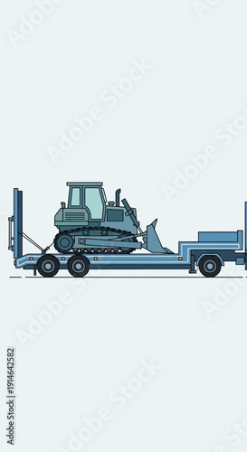 Heavy Machinery Transported On A Flatbed Trailer For Construction Projects