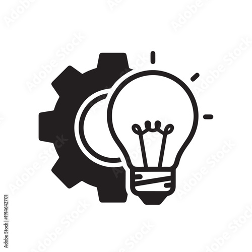 Innovative gear and light bulb icon representing engineering, technology, and inventive concepts in design.