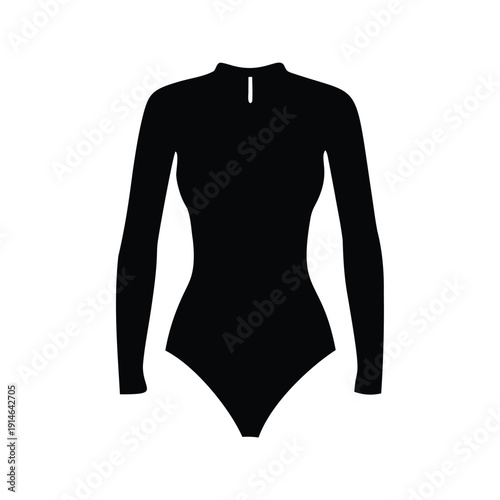 Elegant black and white swimsuit design long sleeves silhouette vector illustration, longsleeve swimsuit silhouette vector illustration