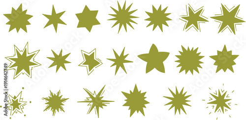 The image shows a collection of twenty-one green Taraburst shapes against a clean white background.
The vibrant green color of the Taraburst stands out clearly against the white background, creating a