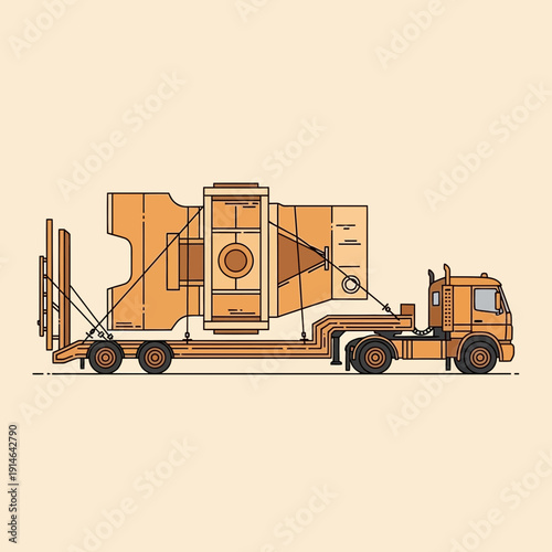 Heavy Machinery Transported Securely On A Lowboy Trailer