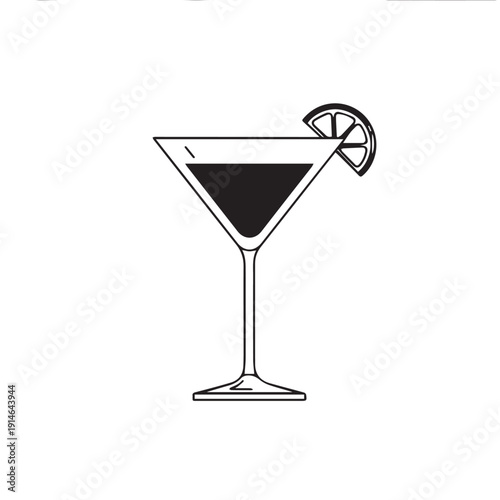 Stylized cocktail glass with lime slice on white background.