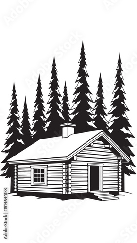 Cozy Log Cabin Surrounded by Tall Pine Forests.