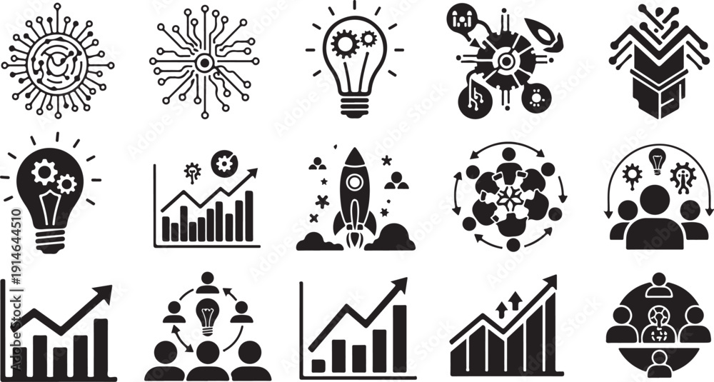 Fototapeta premium Business strategy and innovation concept icons in black and white