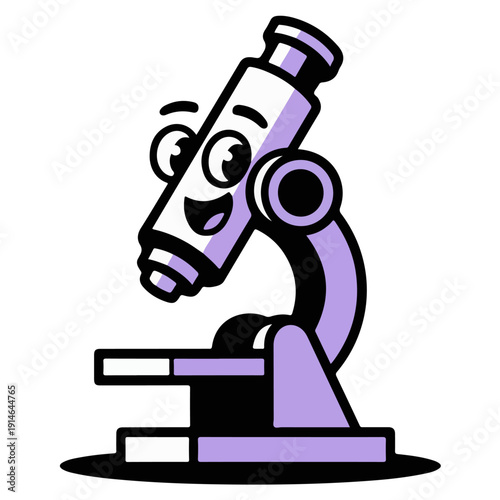A cartoon illustration of a smiling microscope