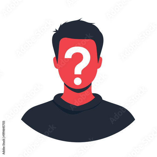 Anonymous unknown person icon, hidden guest account sign, mysterious user identity profile with question mark , vector style simple color