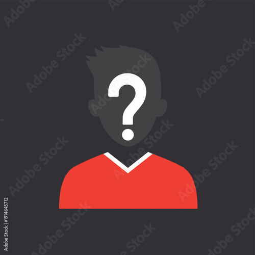 Anonymous unknown person icon, hidden guest account sign, mysterious user identity profile with question mark , vector style simple color