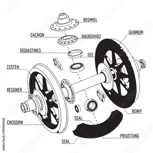 Exploded view diagram of bicycle hub and wheel components with labeled parts.