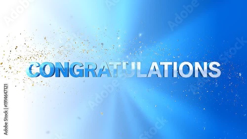 Congratulations typography with gold dust blends perfectly into the text on a bright white and blue background