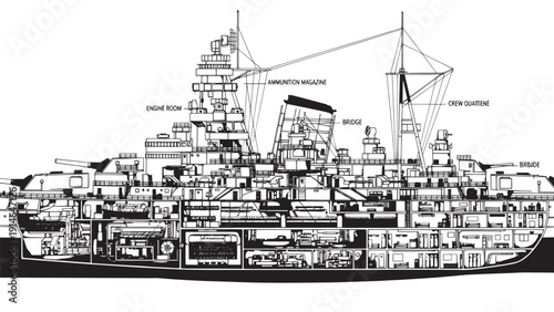 Intricate collage of a crowded ship built from everyday objects and machinery.