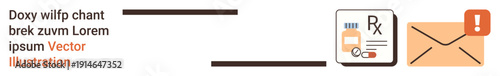 Online pharmacy, e-prescriptions, medication alerts, healthcare systems, patient notifications, drug orders. A prescription icon alongside an alert envelope. E-prescriptions and medication alerts