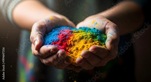 Vibrant colored powder in cupped hands