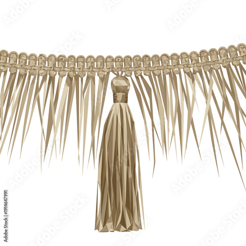 Elegant tassel trim on white background, featuring intricate isolated design with fine details and a luxurious appearance