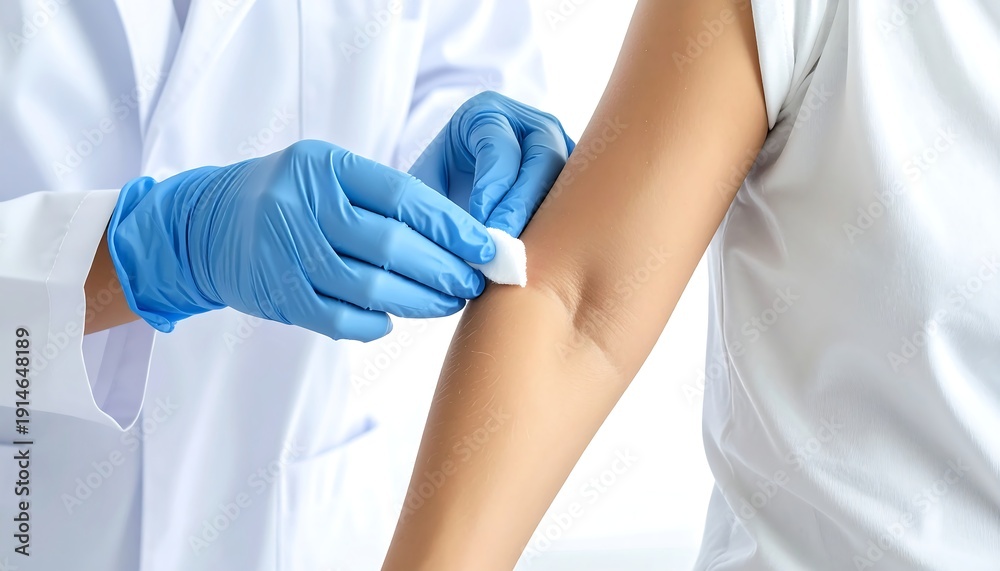 Fototapeta premium Healthcare Worker Preparing Patient Arm for Injection