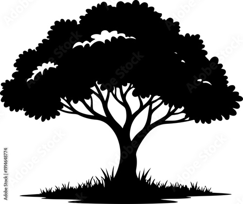 lone tree with gently curved branches and base grass Vector Art