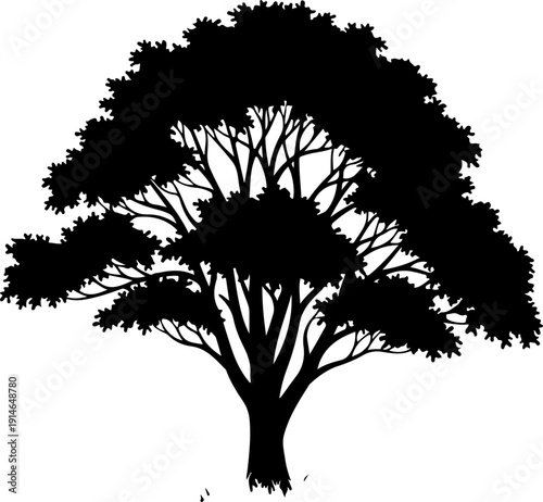 lone tree with gently curved branches and base grass Vector Art