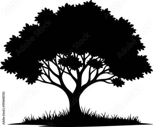 lone tree with gently curved branches and base grass Vector Art