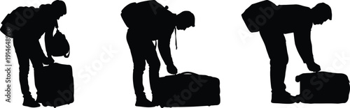 Silhouette of a traveler with luggage, preparing for a journey, conveying movement and anticipation of travel.