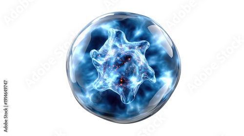 The Enigmatic Nucleus: A mesmerizing depiction of a biological cell, showcasing its intricate core in a burst of luminescent energy. 