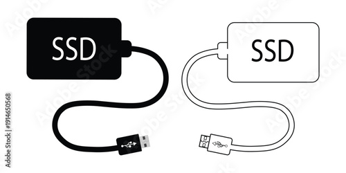 External SSD Icon Solid State Drive USB Portable Storage Device Vector Illustration. 