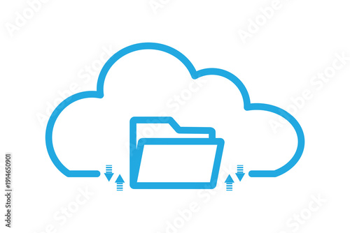 Cloud folder storage icon set with sync arrows, flat vector for online file hosting.