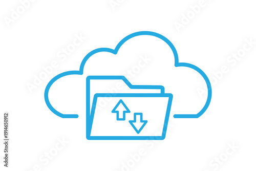 Cloud folder icon with upload and download arrows vector illustration.