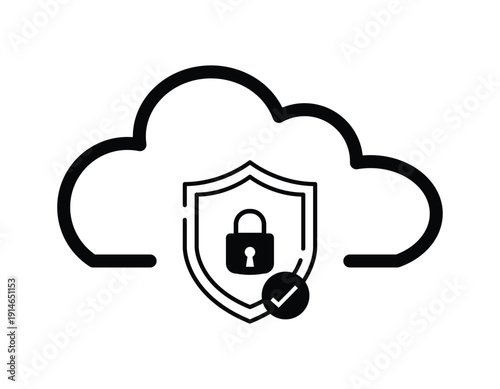 Cloud Security Icon with Padlock Protection for Secure Cloud Computing and Data Protection Vector Illustration. 
