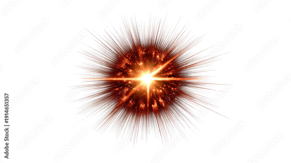 Obraz premium Celestial Inferno: A vibrant cosmic spectacle explodes with radiant energy, igniting a fiery core surrounded by trails of blazing light, suggesting a supernova or burst of stellar intensity. 