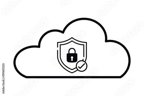 Cloud security icon with padlock vector illustration.