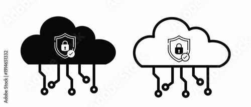 Cloud security icon with padlock vector illustration.