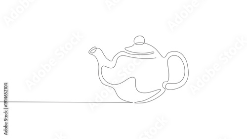 Teapot outline drawing illustration. Continuous line draw of kitchen equipment vector. 