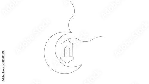 Continuous one-line Ramadan symbol. mosque line concept outline vector art illustration. 