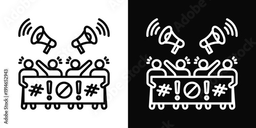 Protest Chant Icon White And Black Background Style
