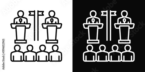 Political Debate Icon White And Black Background Style