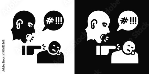 Verbal Attack Icon White And Black Background Style