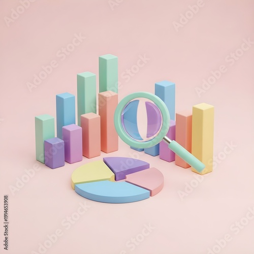 business graph with magnifying glass