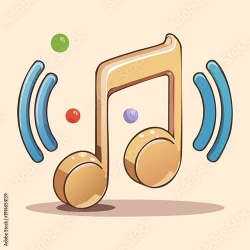 Golden Musical Note Graphic Asset With Dynamic Sound Vibrations For Concert Promotion And Audio Streaming Service Illustration