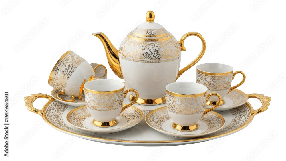 Fototapeta premium Elegant tea set with gold accents isolated on transparent background