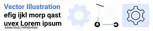 Electric scooter silhouette with a gear symbol and text layout. Ideal for transportation, technology, innovation, mobility, engineering, urban planning, startups, simple landing page