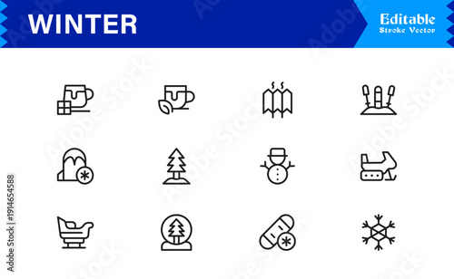 Winter Line Icon Set Featuring Professional Minimal Designs And Unique Seasonal Symbols For Modern Projects And Creative Use