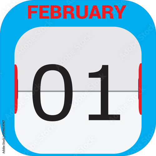 February 01: Illustrative calendar block indicating the date February 01, perfect for schedules and appointments, showcasing a visually clean and informative design.