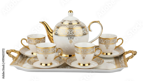 Elegant tea set isolated on transparent background