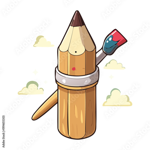 Pencil tool icon with eraser and sky background for graphic design and artistic creation Graphic Asset