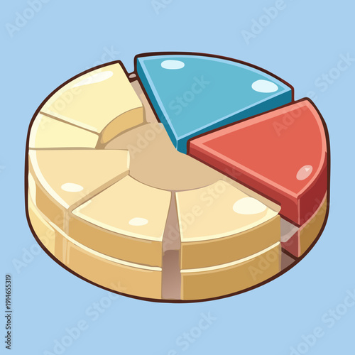 Three dimensional pie chart with blue and red segments for business data and statistics Graphic Asset