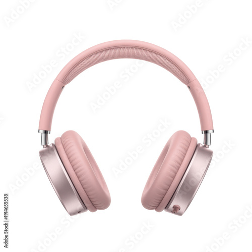 Pink wireless headphones with silver accents pink headphones isolated on a transparent background