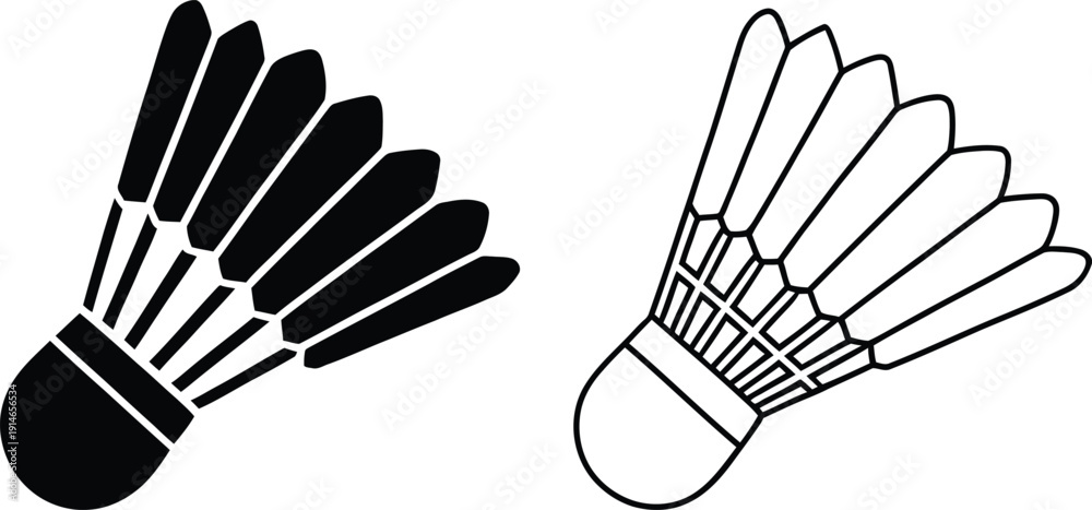Obraz premium A black and white badminton shuttlecock icon set displayed on a plain white background