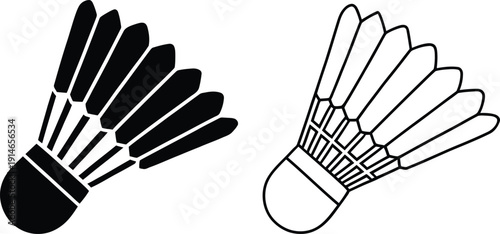 A black and white badminton shuttlecock icon set displayed on a plain white background