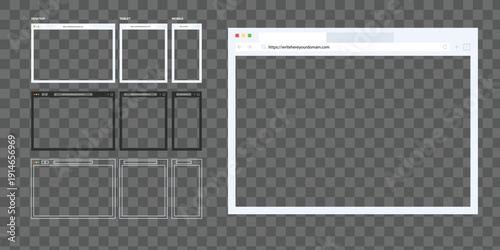 Webpage Display: An array of website frames elegantly displayed, ideal for showcasing web design concepts and application mockups. This illustration captures the digital essence of web presentation.