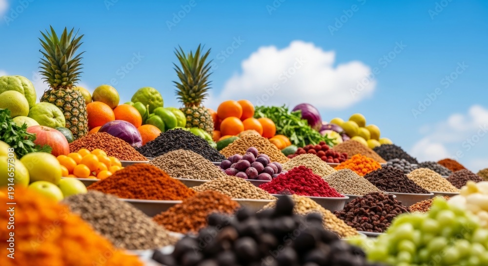 custom made wallpaper toronto digitalAbundant Spices and Fruits at a Bustling Outdoor Market